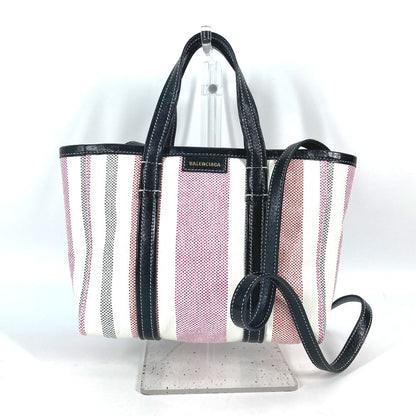 BALENCIAGA Handbag 671404 Leather, Raffia pink stripe BARBES SMALL