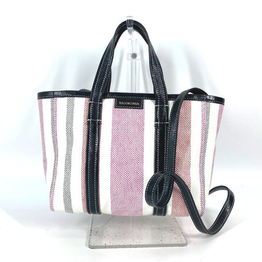BALENCIAGA Handbag 671404 Leather, Raffia pink stripe BARBES SMALL