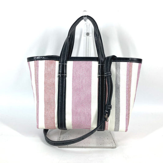 BALENCIAGA Handbag 671404 Leather, Raffia pink stripe BARBES SMALL