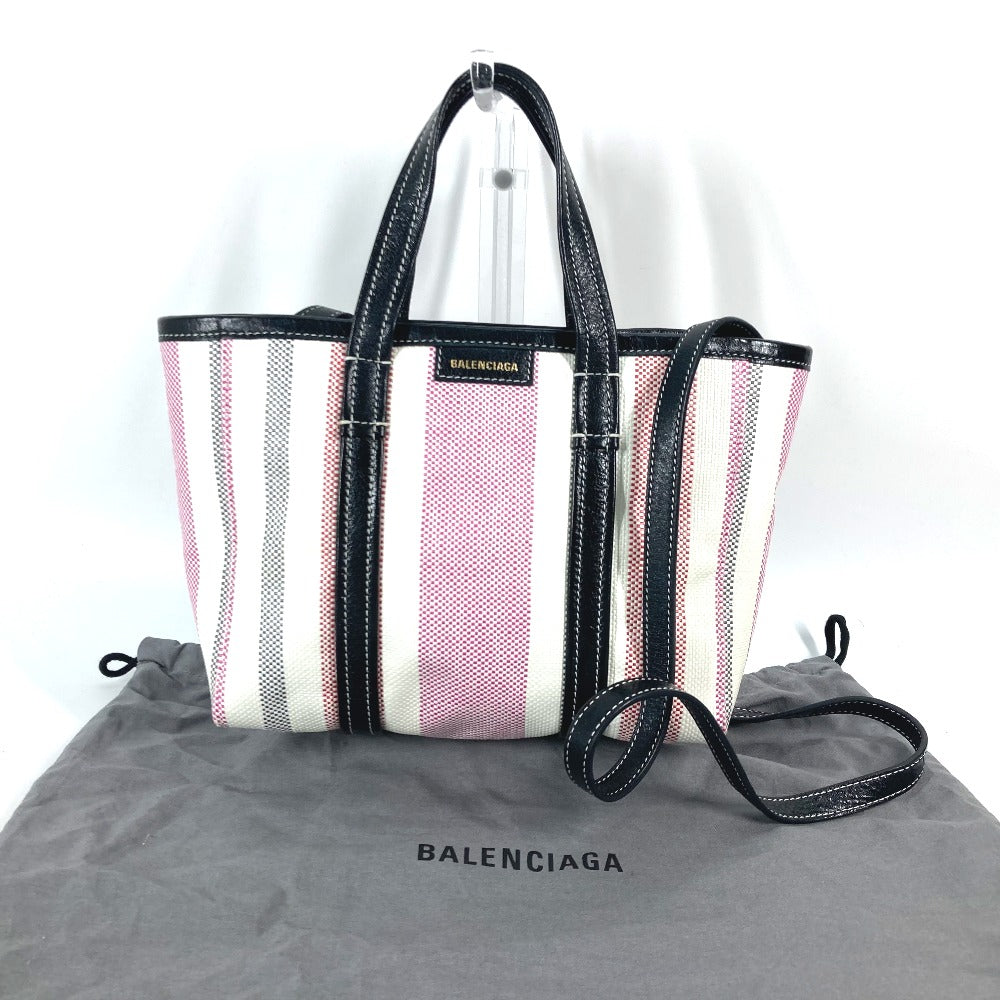 BALENCIAGA Handbag 671404 Leather, Raffia pink stripe BARBES SMALL