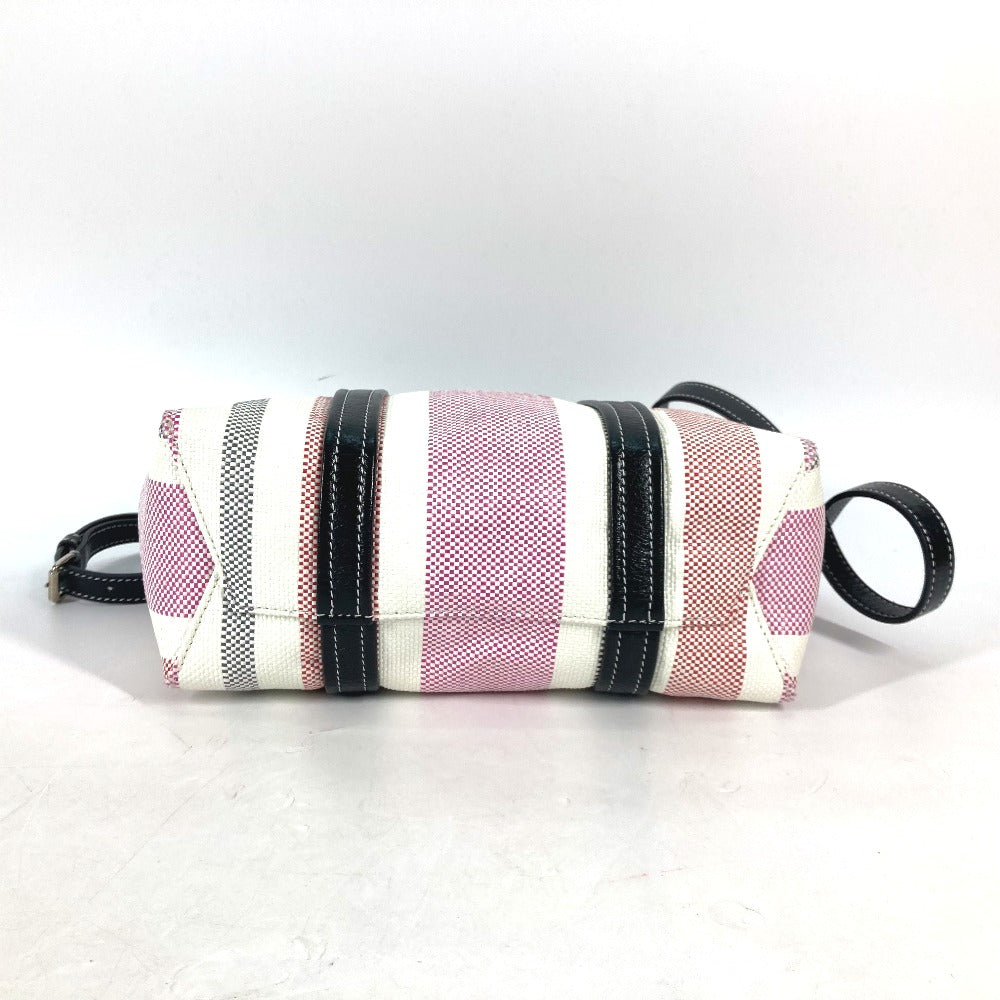 BALENCIAGA Handbag 671404 Leather, Raffia pink stripe BARBES SMALL