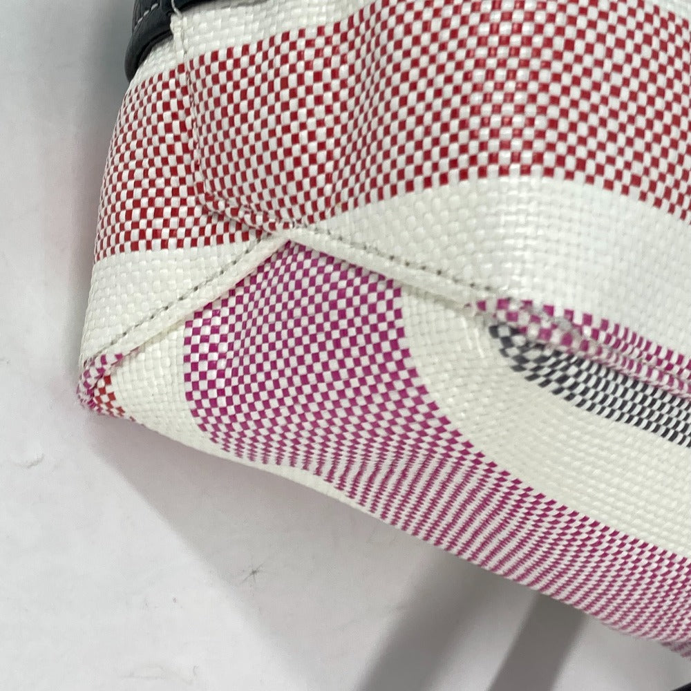BALENCIAGA Handbag 671404 Leather, Raffia pink stripe BARBES SMALL