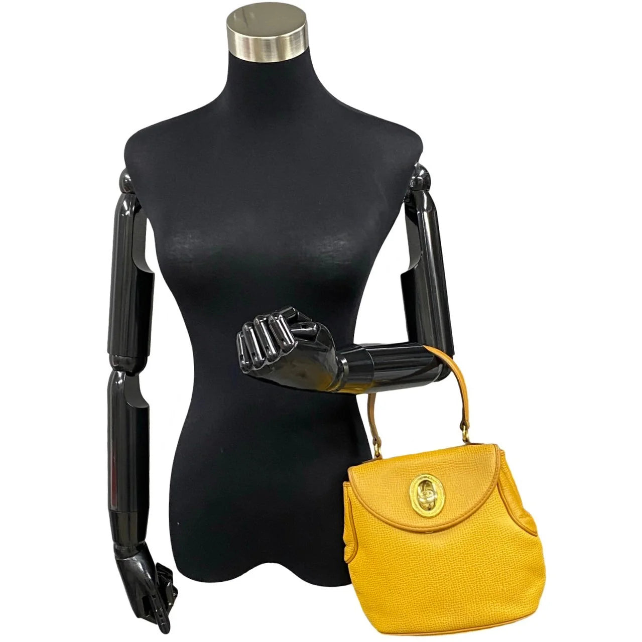 DIOR Top Handle Handbag Yellow Leather CD Metal Logo