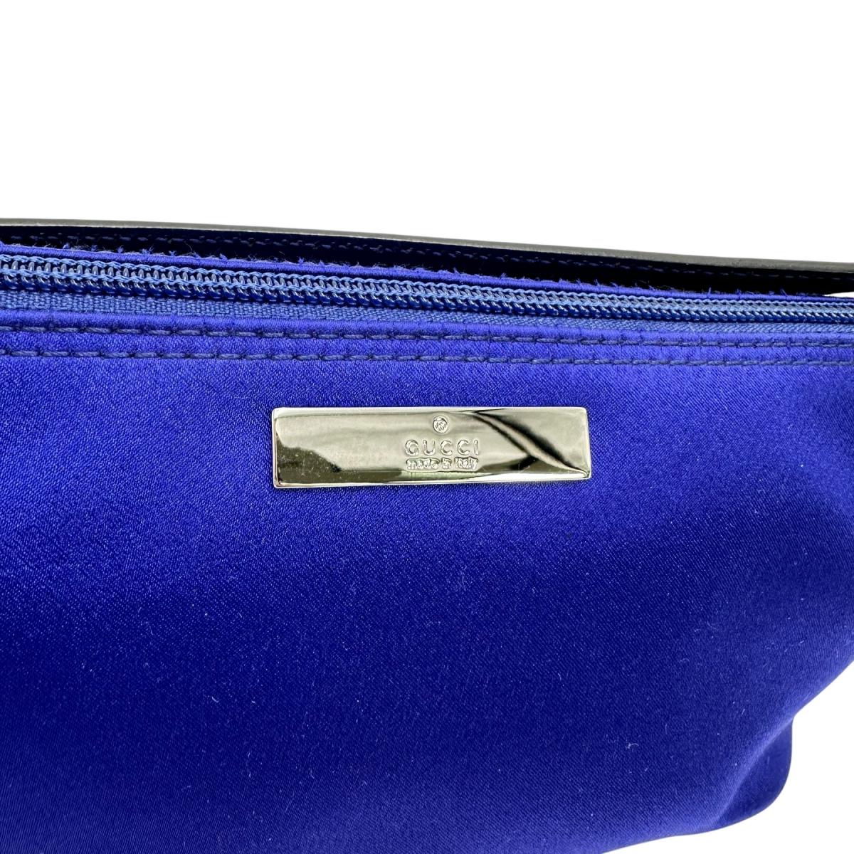 GUCCI Pouch 039-1103 Satin, Leather blue Pouch Hand pouch unisex(Unisex) Used Authentic