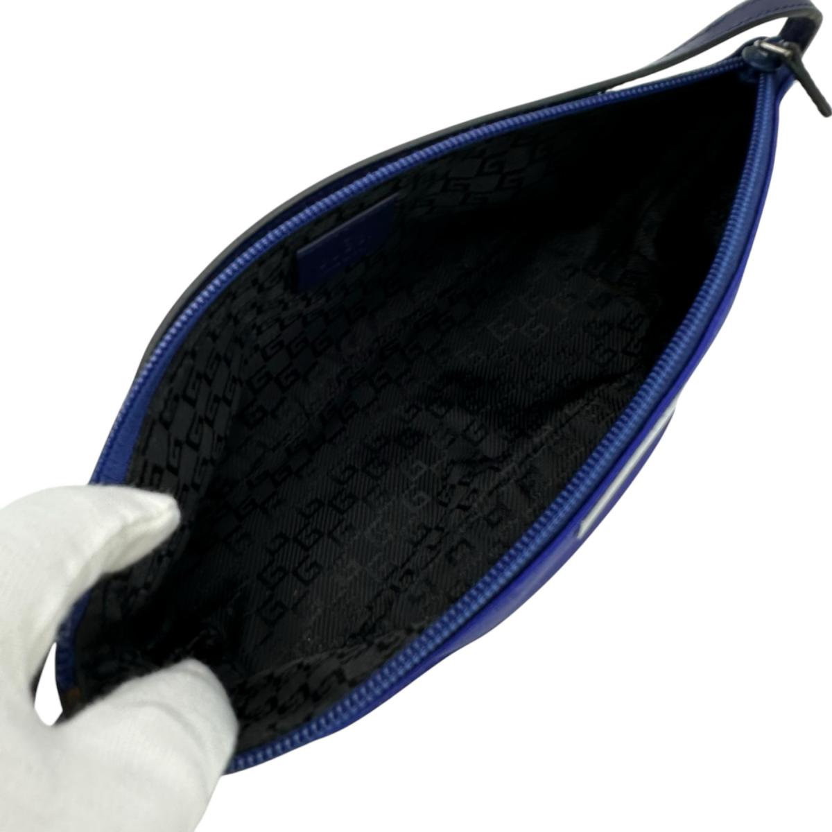 GUCCI Pouch 039-1103 Satin, Leather blue Pouch Hand pouch unisex(Unisex) Used Authentic