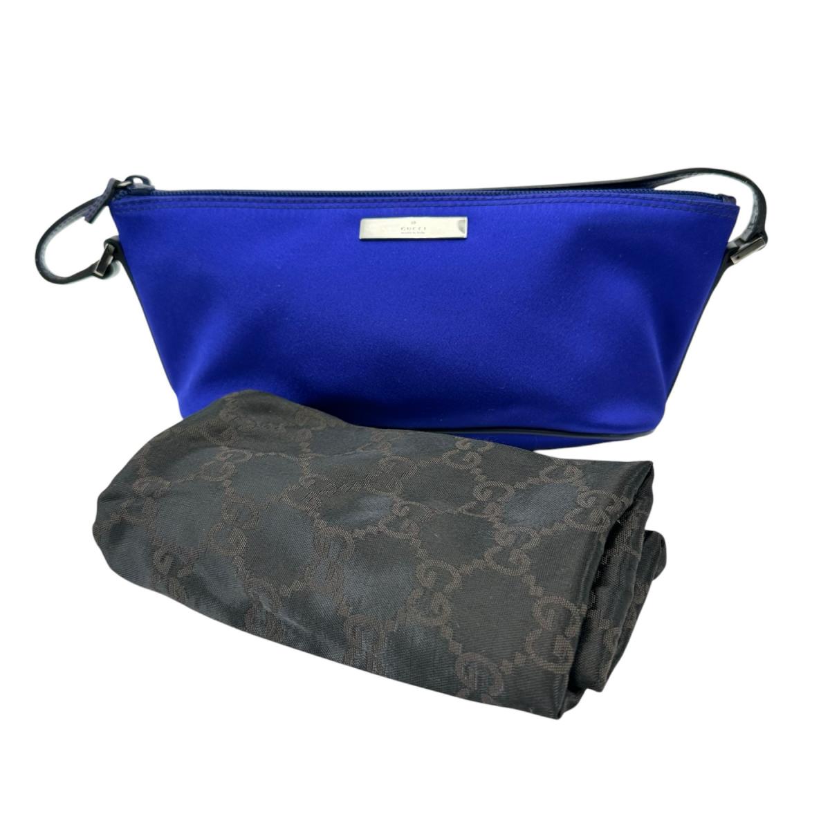GUCCI Pouch 039-1103 Satin, Leather blue Pouch Hand pouch unisex(Unisex) Used Authentic