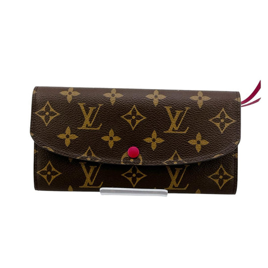 LOUIS VUITTON Long Wallet Purse M60136 Monogram canvas Brown x rouge 2 fold long wallet Monogram Portefeuille Emily Women Used Authentic