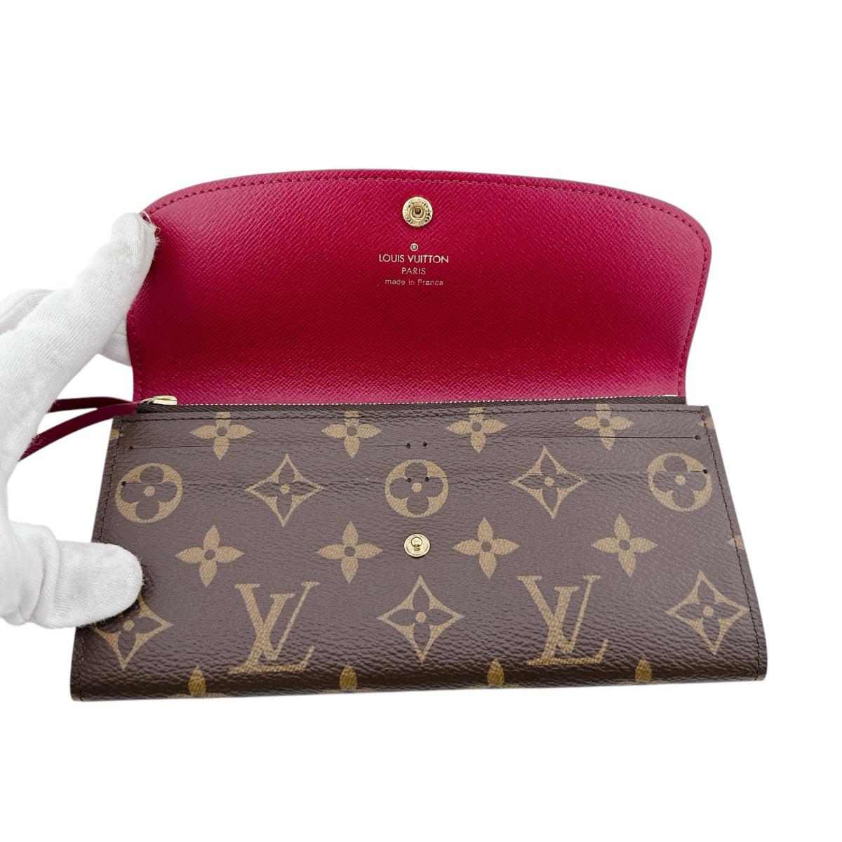 LOUIS VUITTON Long Wallet Purse M60136 Monogram canvas Brown x rouge 2 fold long wallet Monogram Portefeuille Emily Women Used Authentic