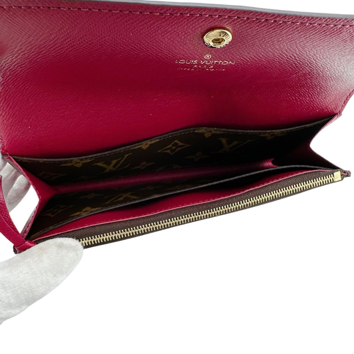 LOUIS VUITTON Long Wallet Purse M60136 Monogram canvas Brown x rouge 2 fold long wallet Monogram Portefeuille Emily Women Used Authentic