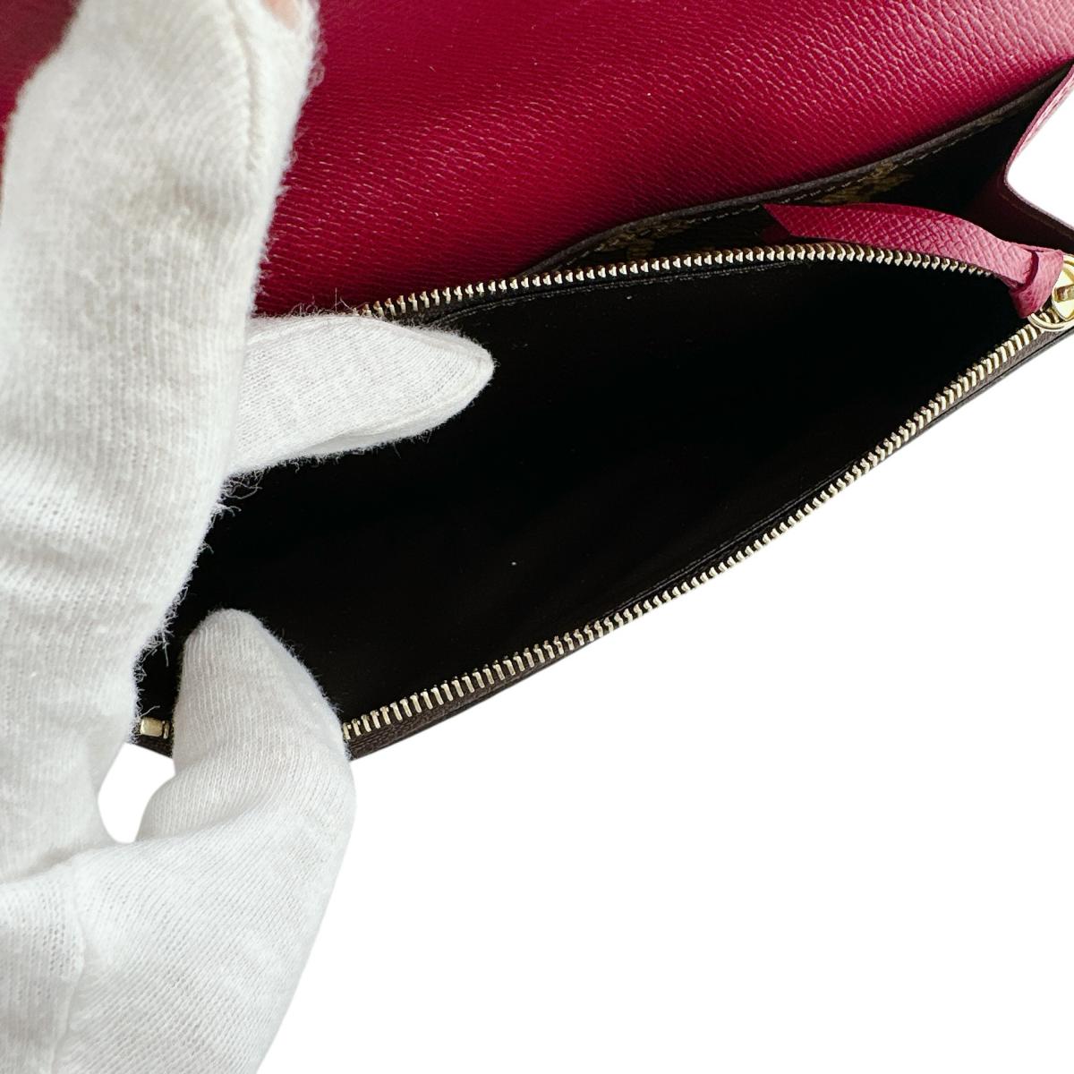 LOUIS VUITTON Long Wallet Purse M60136 Monogram canvas Brown x rouge 2 fold long wallet Monogram Portefeuille Emily Women Used Authentic