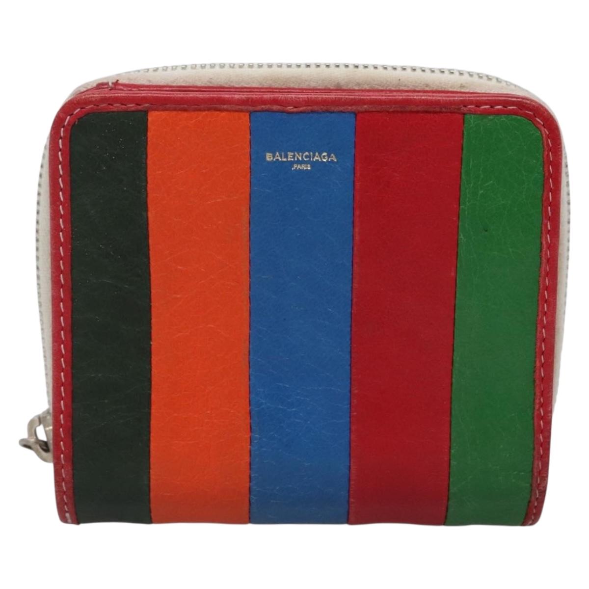 BALENCIAGA Bifold Wallet Leather Multicolor Red Silver