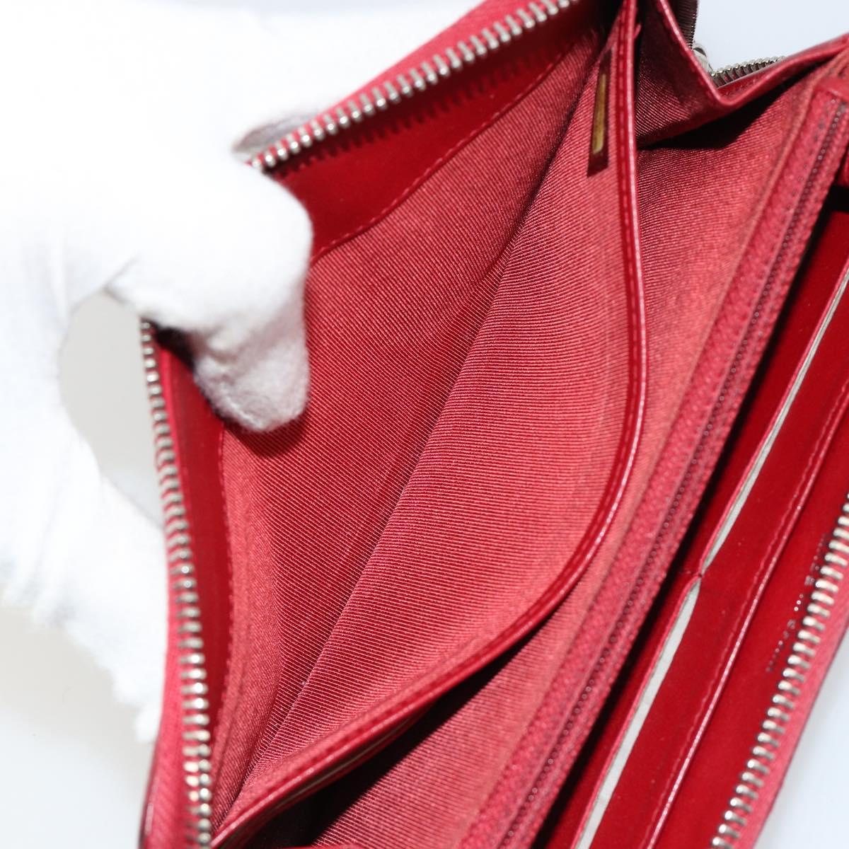 CHANEL Matelasse Long Wallet Caviar Skin Red Silver CC