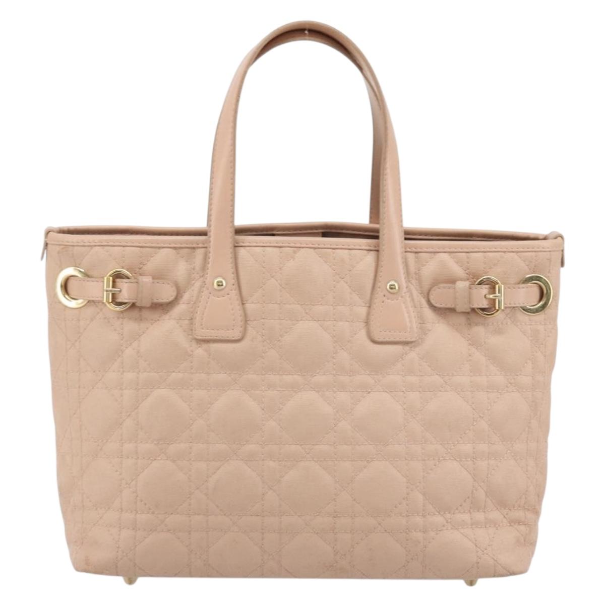 Christian Dior Cannage Panarea Hand Bag Coated Canvas Pink