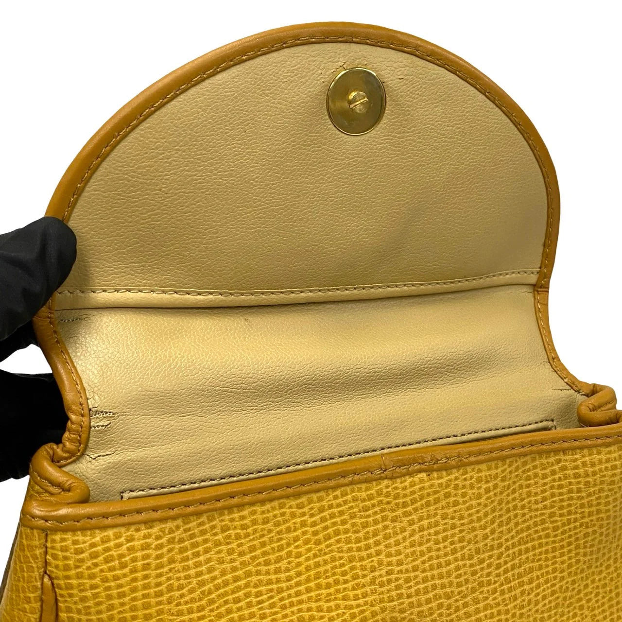 DIOR Top Handle Handbag Yellow Leather CD Metal Logo