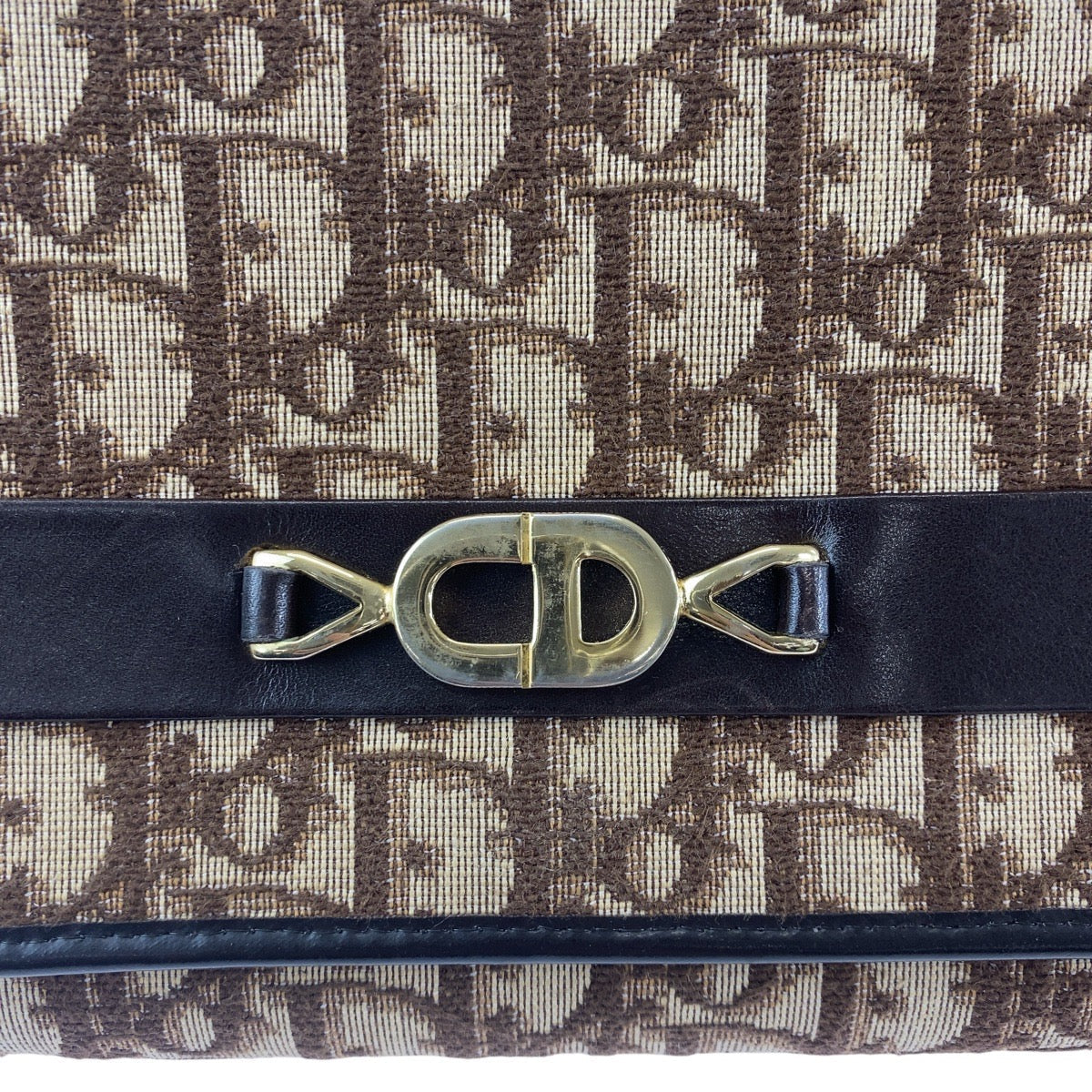 DIOR Canvas Shoulder Wallet on Chain Brown Beige Trotter Women Used Authentic
