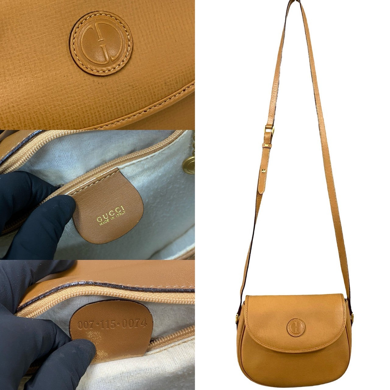 GUCCI Shoulder Bag leather Brown GG logo Women Used Authentic