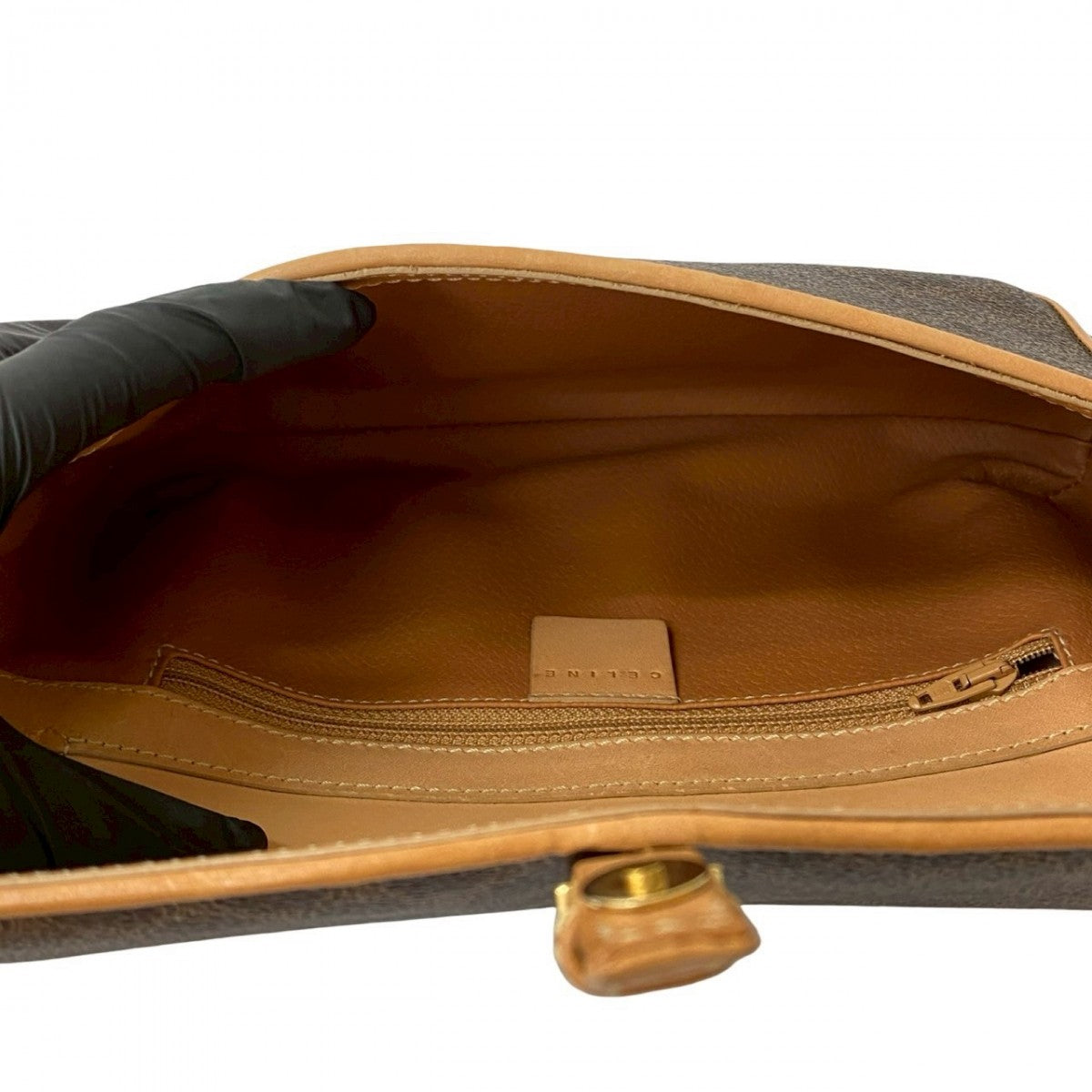 CELINE Shoulder Bag Leather, PVC Brown Macadam Blason Triomphe Pattern Women Used Authentic