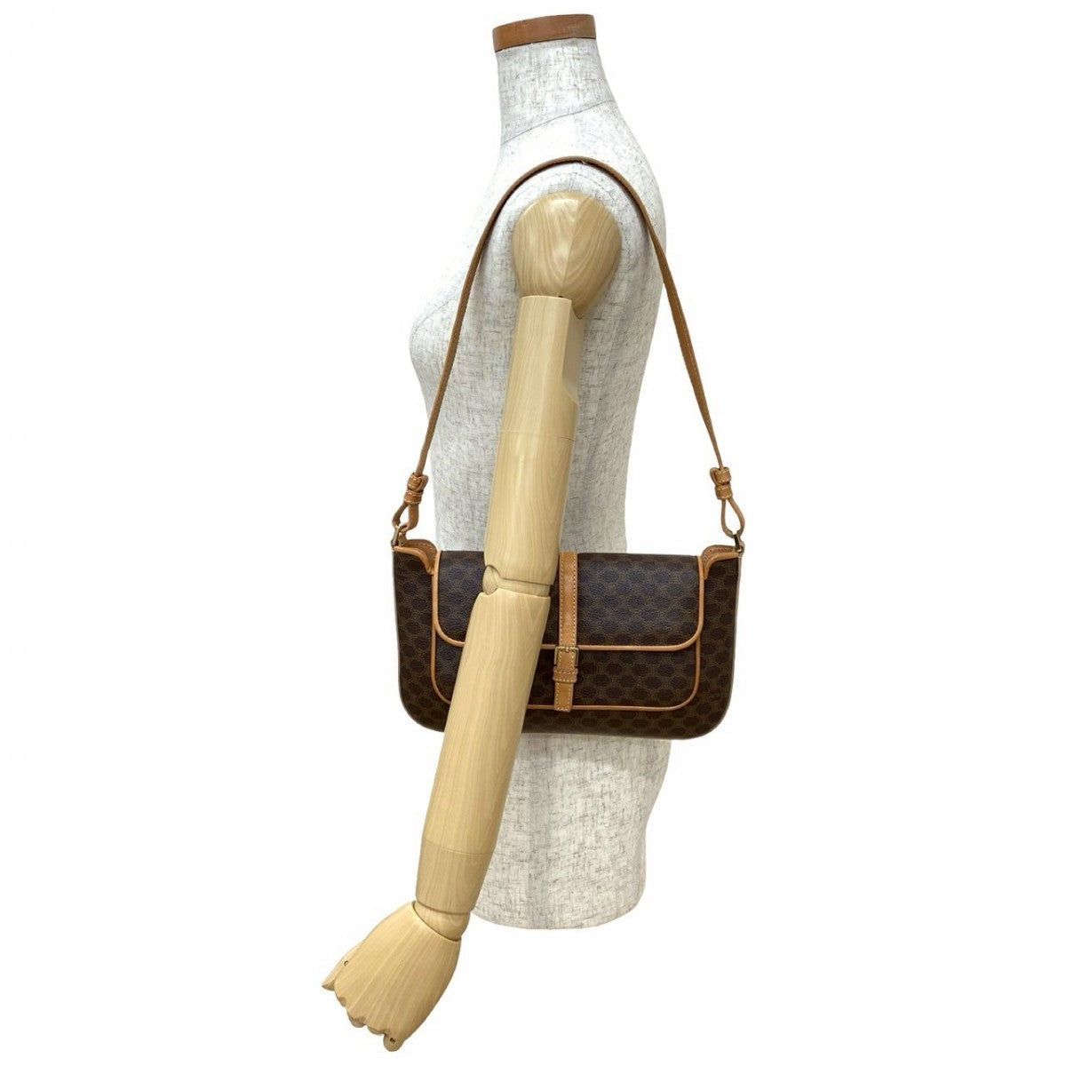 CELINE Shoulder Bag Leather, PVC Brown Macadam Blason Triomphe Pattern Women Used Authentic