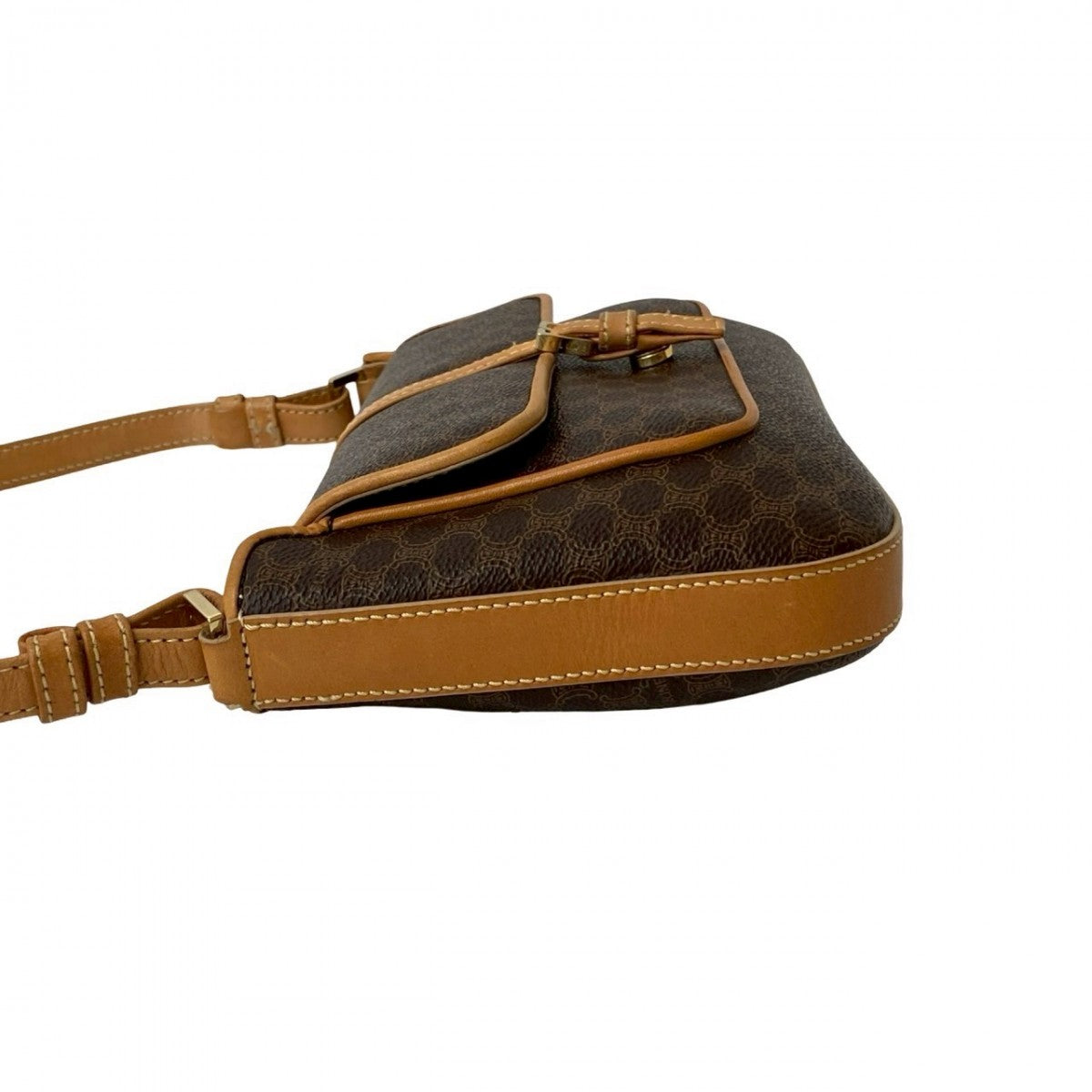 CELINE Shoulder Bag Leather, PVC Brown Macadam Blason Triomphe Pattern Women Used Authentic
