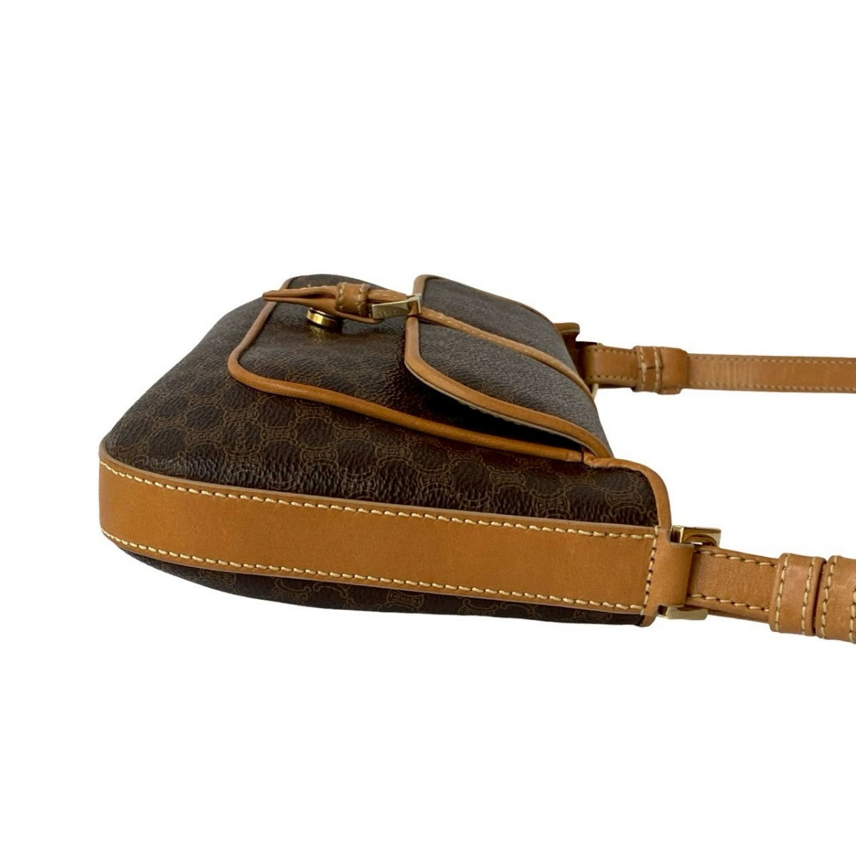 CELINE Shoulder Bag Leather, PVC Brown Macadam Blason Triomphe Pattern Women Used Authentic