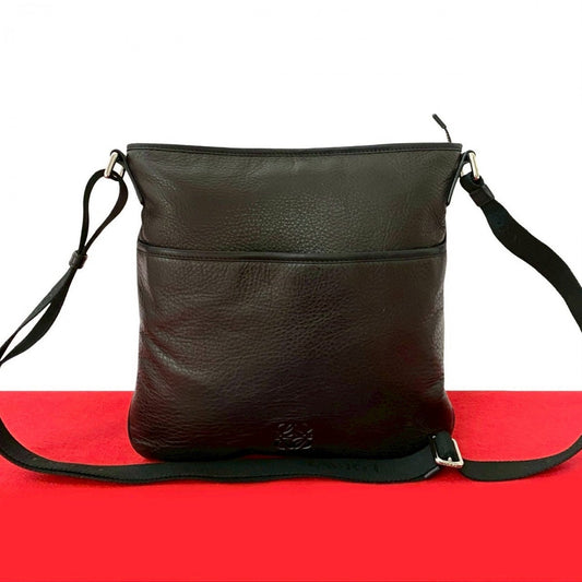 LOEWE Shoulder Bag Leather, Nylon Brown Anagram logo Women Used Authentic