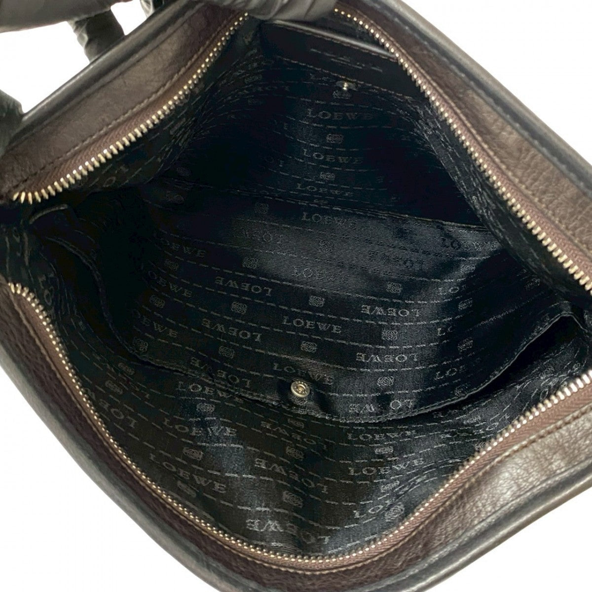 LOEWE Shoulder Bag Leather, Nylon Brown Anagram logo Women Used Authentic