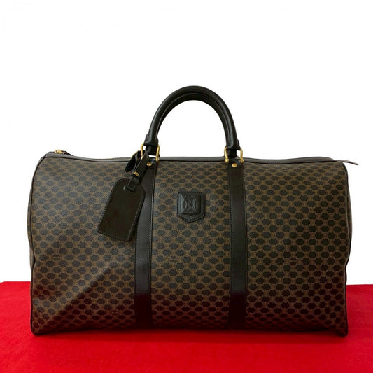 CELINE Boston Duffel bag Leather, PVC black Macadam Blason Triomphe Pattern Women Used Authentic