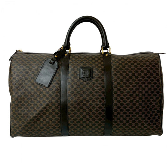 CELINE Boston Duffel bag Leather, PVC black Macadam Blason Triomphe Pattern Women Used Authentic