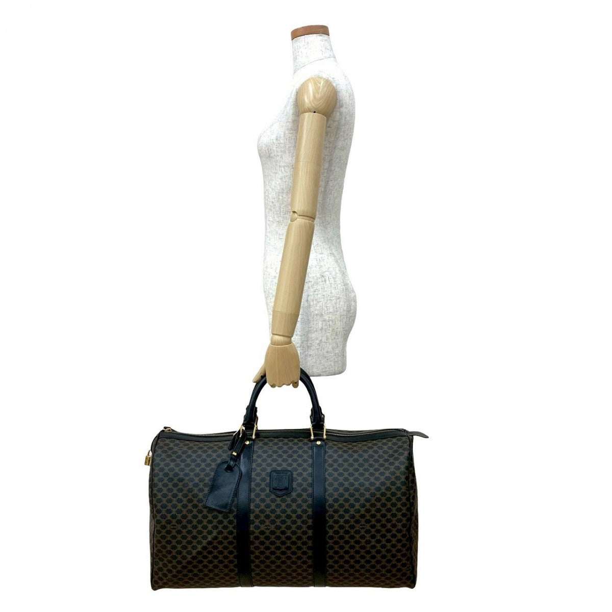 CELINE Boston Duffel bag Leather, PVC black Macadam Blason Triomphe Pattern Women Used Authentic