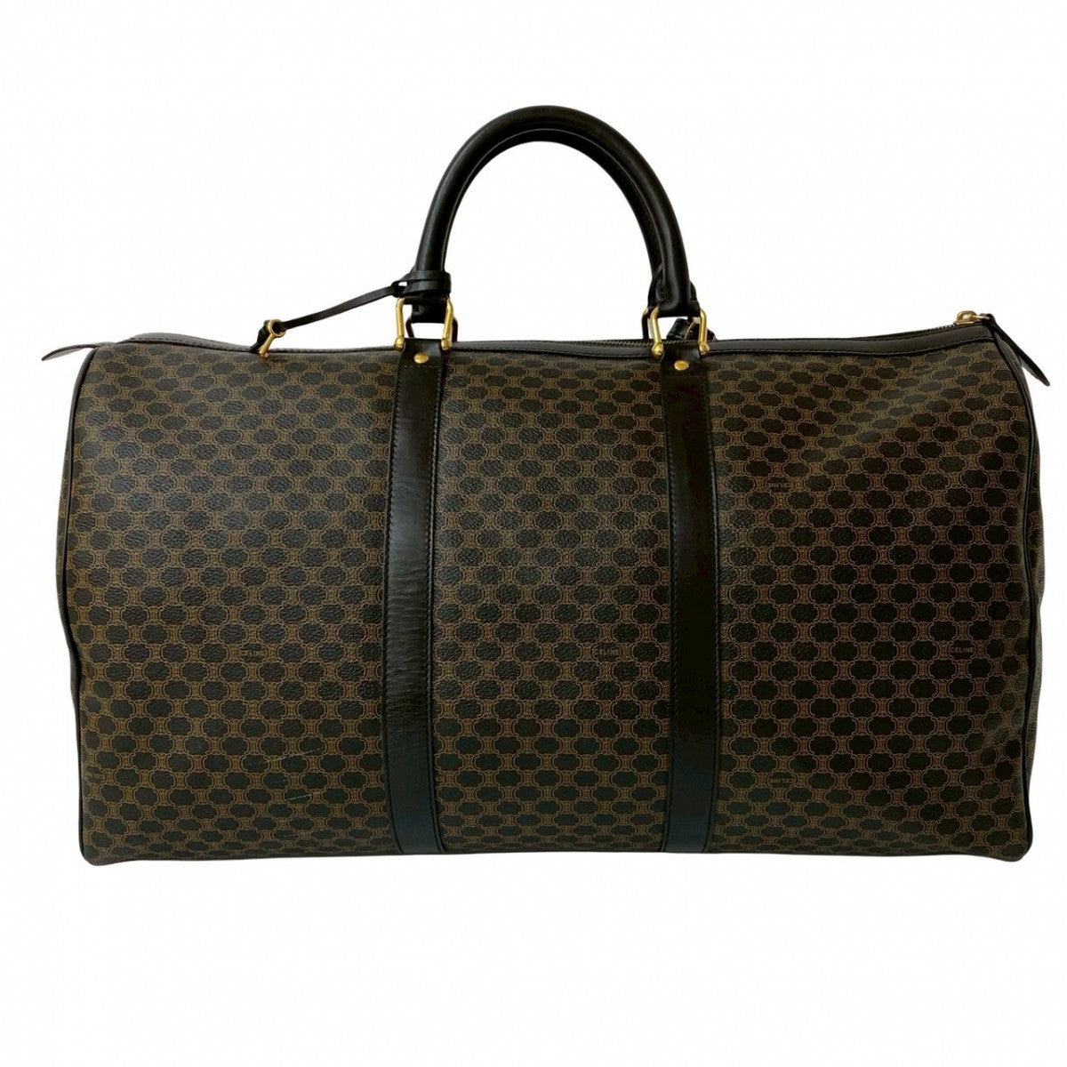 CELINE Boston Duffel bag Leather, PVC black Macadam Blason Triomphe Pattern Women Used Authentic