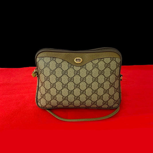 GUCCI Shoulder Bag Leather, PVC Brown GG logo Metal Women Used Authentic
