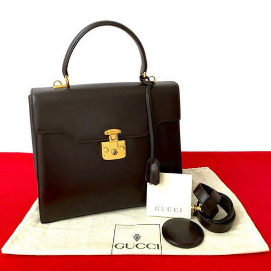 GUCCI Shoulder Bag Calfskin, Leather Brown Ready lock Women Used Authentic