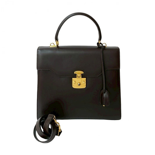 GUCCI Shoulder Bag Calfskin, Leather Brown Ready lock Women Used Authentic
