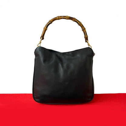 GUCCI Handbag leather black Bamboo Women Used Authentic