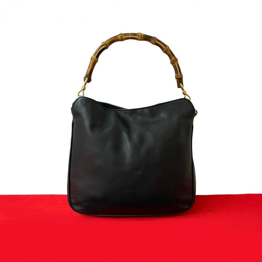 GUCCI Handbag leather black Bamboo Women Used Authentic
