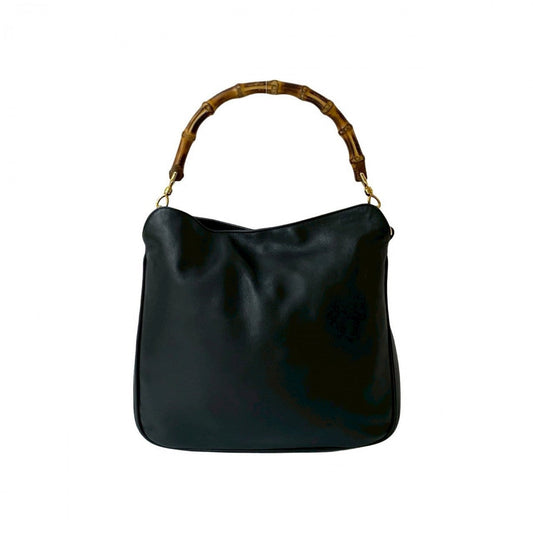 GUCCI Handbag leather black Bamboo Women Used Authentic