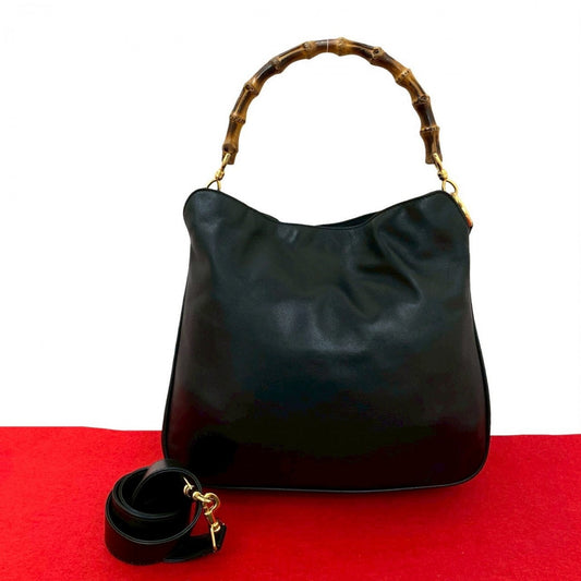 GUCCI Shoulder Bag Leather, Bamboo black Bamboo Women Used Authentic