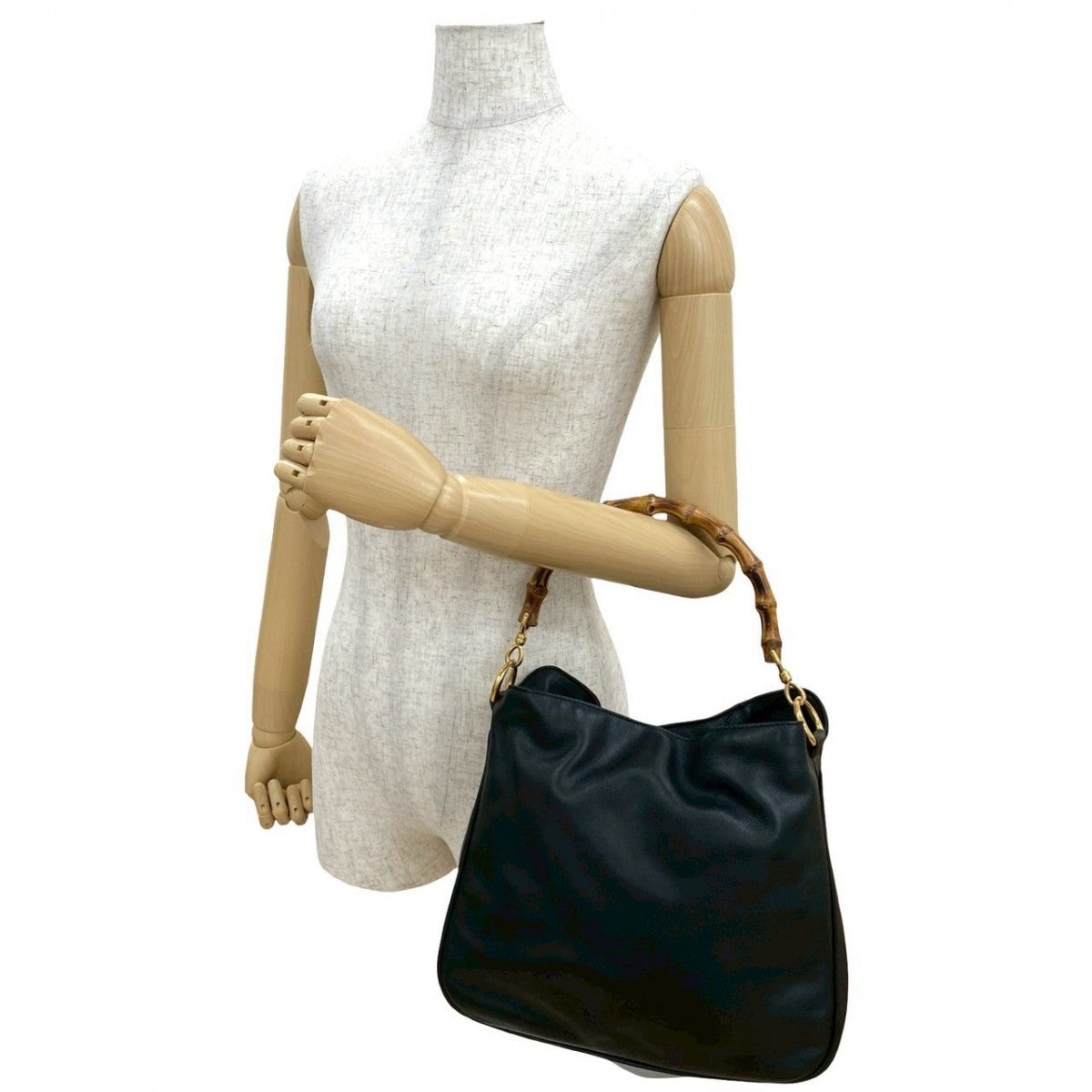 GUCCI Shoulder Bag Leather, Bamboo black Bamboo Women Used Authentic