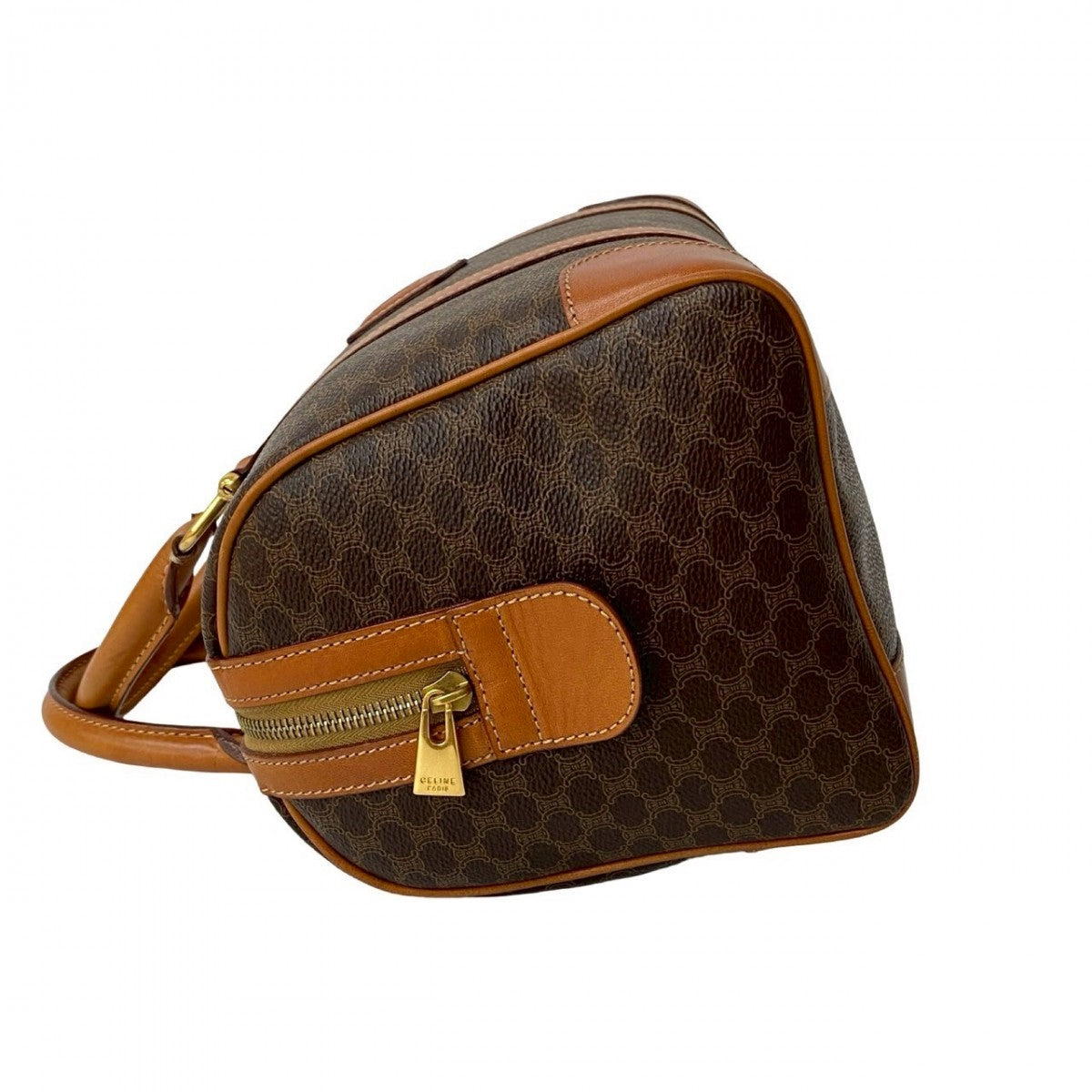 CELINE Handbag Leather, PVC Brown Macadam Blason Triomphe Women Used Authentic