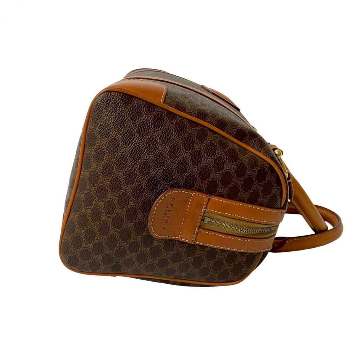 CELINE Handbag Leather, PVC Brown Macadam Blason Triomphe Women Used Authentic