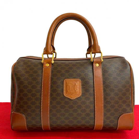 CELINE Handbag Leather, PVC Brown Macadam Blazon Pattern Triomphe logo Women Used Authentic