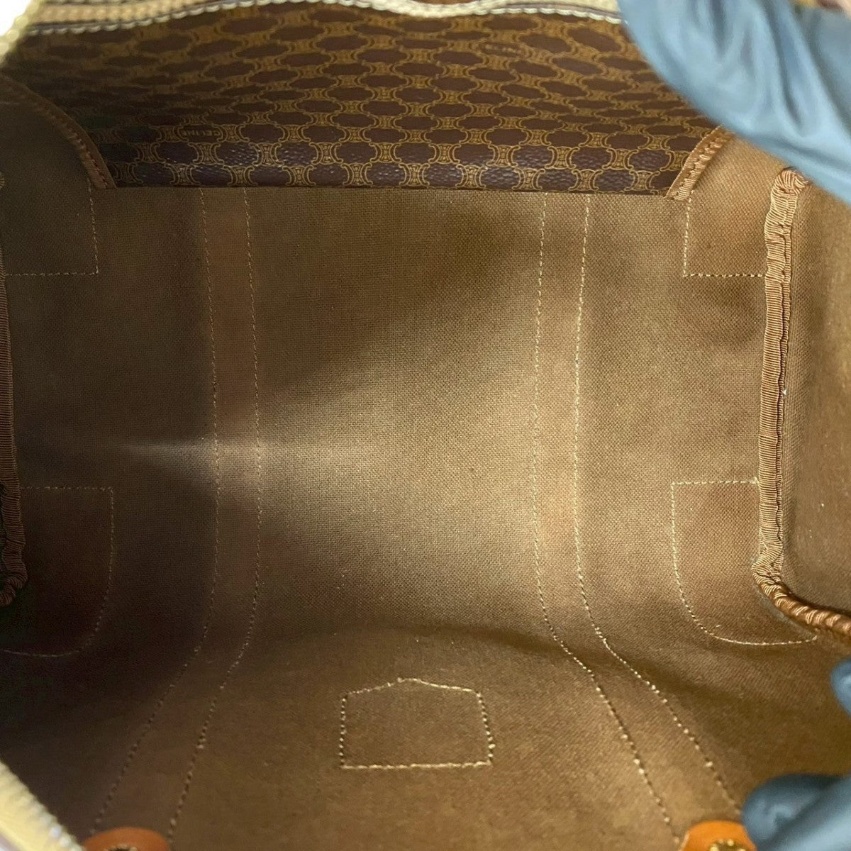 CELINE Handbag Leather, PVC Brown Macadam Blazon Pattern Triomphe logo Women Used Authentic