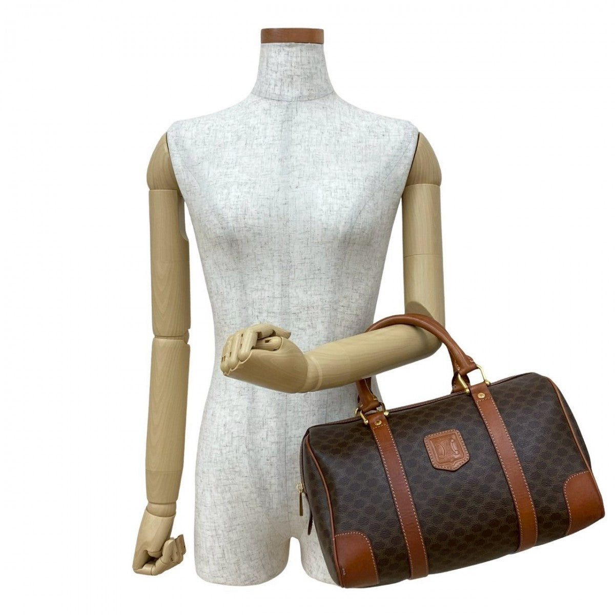 CELINE Handbag Leather, PVC Brown Macadam Blazon Pattern Triomphe logo Women Used Authentic