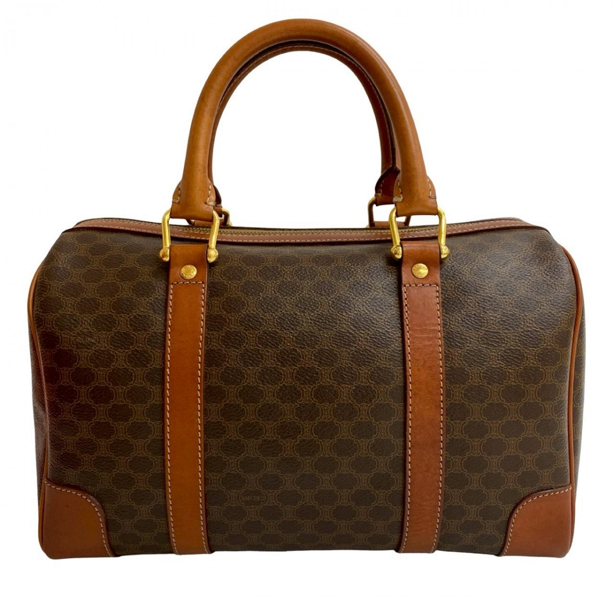 CELINE Handbag Leather, PVC Brown Macadam Blazon Pattern Triomphe logo Women Used Authentic