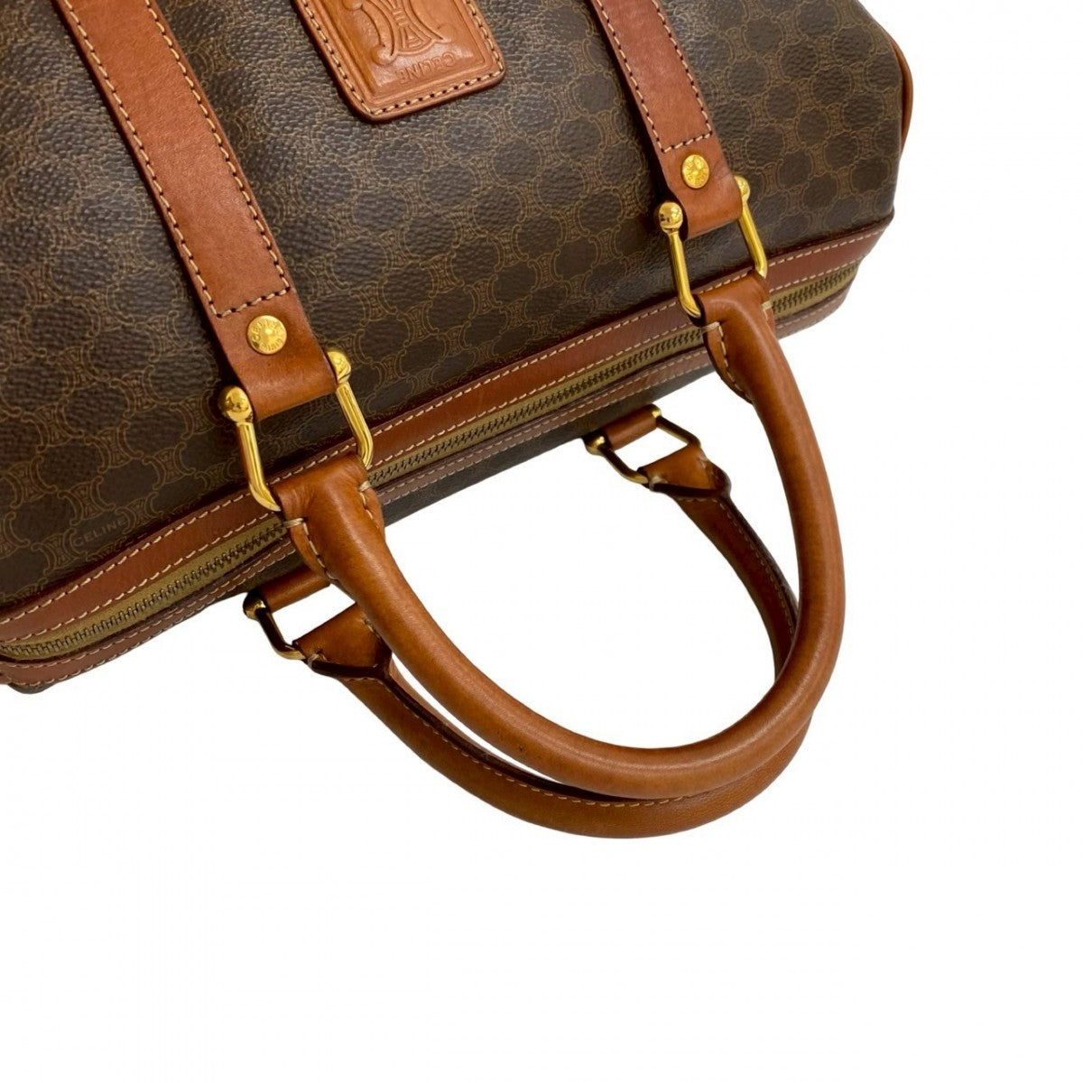 CELINE Handbag Leather, PVC Brown Macadam Blazon Pattern Triomphe logo Women Used Authentic