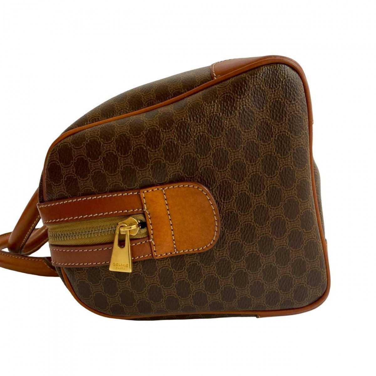 CELINE Handbag Leather, PVC Brown Macadam Blazon Pattern Triomphe logo Women Used Authentic