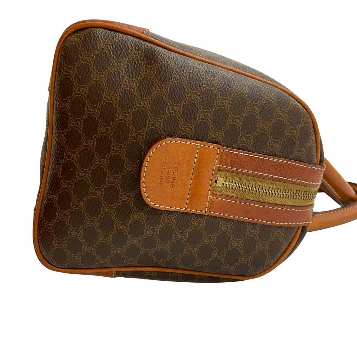 CELINE Handbag Leather, PVC Brown Macadam Blazon Pattern Triomphe logo Women Used Authentic