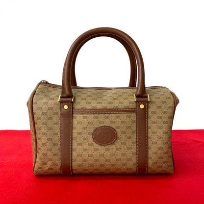 GUCCI Handbag Leather, PVC Brown Micro GG logo Metal Women Used Authentic