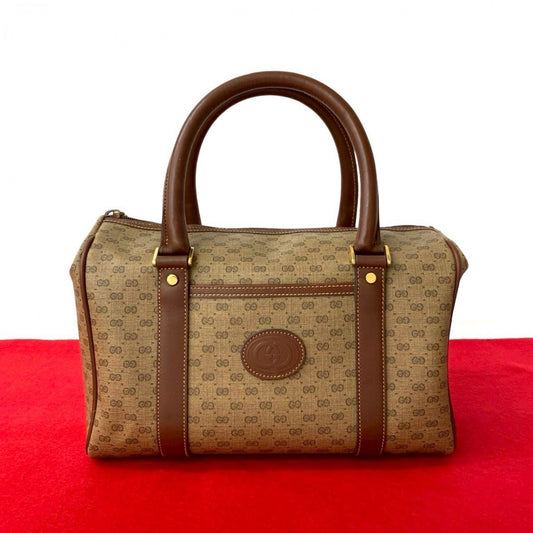 GUCCI Handbag Leather, PVC Brown Micro GG logo Metal Women Used Authentic