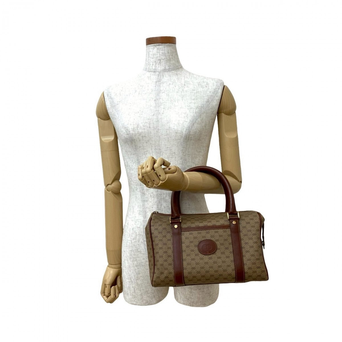 GUCCI Handbag Leather, PVC Brown Micro GG logo Metal Women Used Authentic